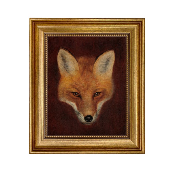 Night Fox, Framed Fox Head Oil Painting Print on Canvas in Antiqued Gold Frame