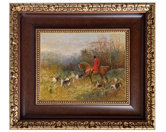 スティーブ・バートン、【 Hideway】、希少な額装用画集より The Meet by Heywood Hardy 42x30 Framed Fox Hunt Art Victorian