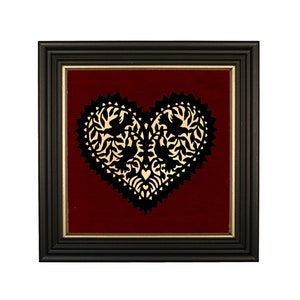 10” x 10” Framed Paper Cut Lovebirds Valentine Heart