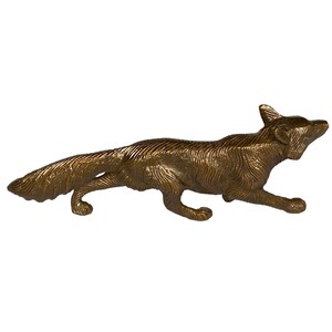 May include: A gold-colored metal figurine of a fox running. The fox is detailed with fur and has a long tail.