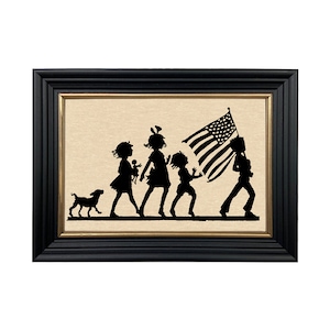 Fourth of July Parade Framed Paper Cut Silhouette, 4th of July, Independence Day, Patriotic Wall Art, Vintage Style Silhouette