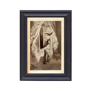 The Raven Edgar Allan Poe Framed Illustration Prints, Literary Art, Bookish Art, Halloween, Gothic, Wall Art, Decor