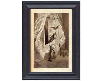 The Raven Framed Print, Edgar Allan Poe Illustration, Gothic Halloween Decor