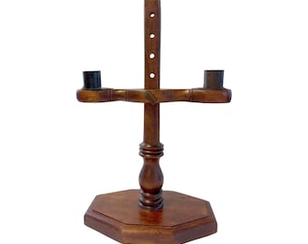 Portacandele doppio regolabile in legno anticato da 30 cm, stile primitivo americano
