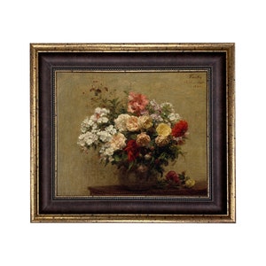 Summer Flowers Framed Oil Painting Print on Canvas, Floral Still Life, Framed Art Print, Framed Still Life Art, Vintage Flower Print