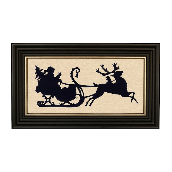 Santa and Reindeer Framed Paper Cut Silhouette, Christmas Wall Art