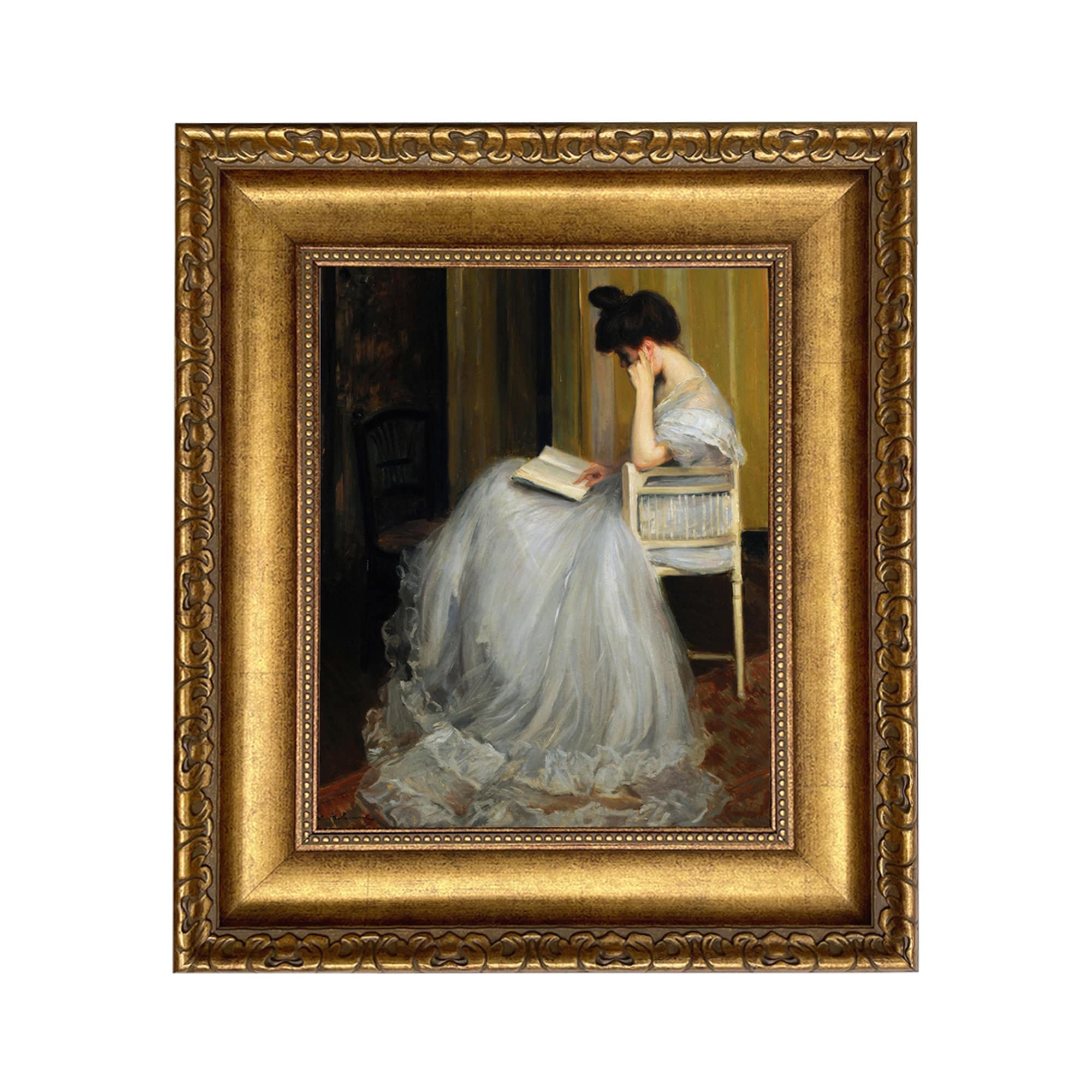Woman Reading Framed Oil Painting Print on Canvas, Antique Portrait, Literary Art, Bookish Art, Dark Academia, Gallery Wall Art