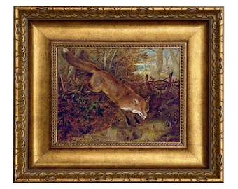 Framed Red Fox Canvas Print, "Breaking for Cover", Cabin Wall Art Decor
