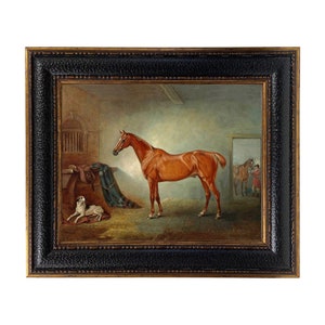 Chestnut Hunter &quot;Firebird&quot; Framed Oil Painting Print on Canvas, Equestrian Wall Art, English Equestrian, Vintage Horse Print, Vintage Style