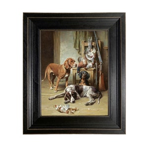 Hounds and Game Framed Oil Painting Print on Canvas, Rustic Cabin Decor, Hunting Dog Art, Vintage Dog Print