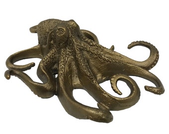 Antiqued Brass Coated Octopus Paper Weight- Antique Vintage Nautical Beach Decor