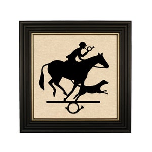 Hunter with Bugle and Hound Framed Paper Cut Silhouette, Equestrian Decor, English Equestrian, Fox Hunt Decor, Fox Hunt Aesthetic