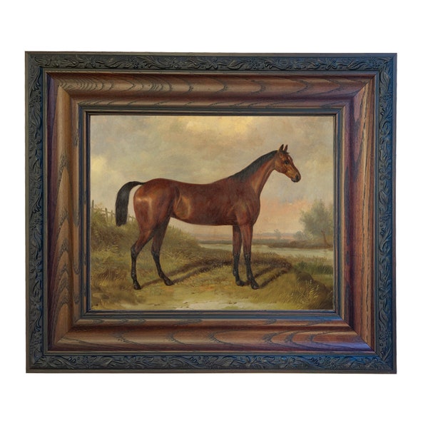 Hunter In a Landscape Framed Oil Painting Print Reproduction on Canvas, Horse Painting, Horse Art, Equestrian Painting, English Equestrian