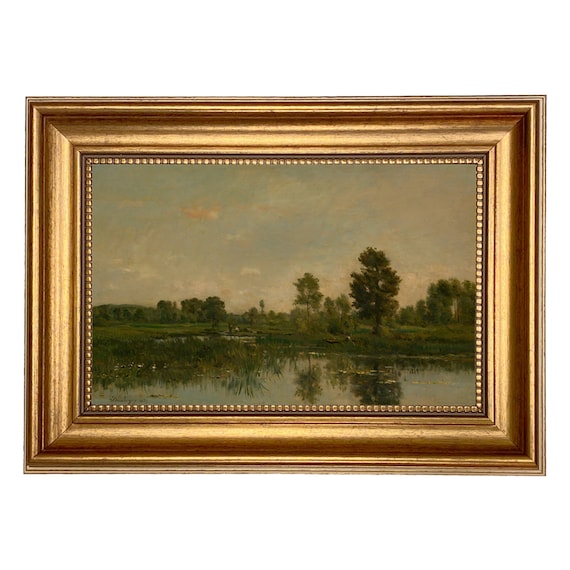 Daubigny Marsh with Ducks Print, Antiqued Gold Frame, French Landscape Art