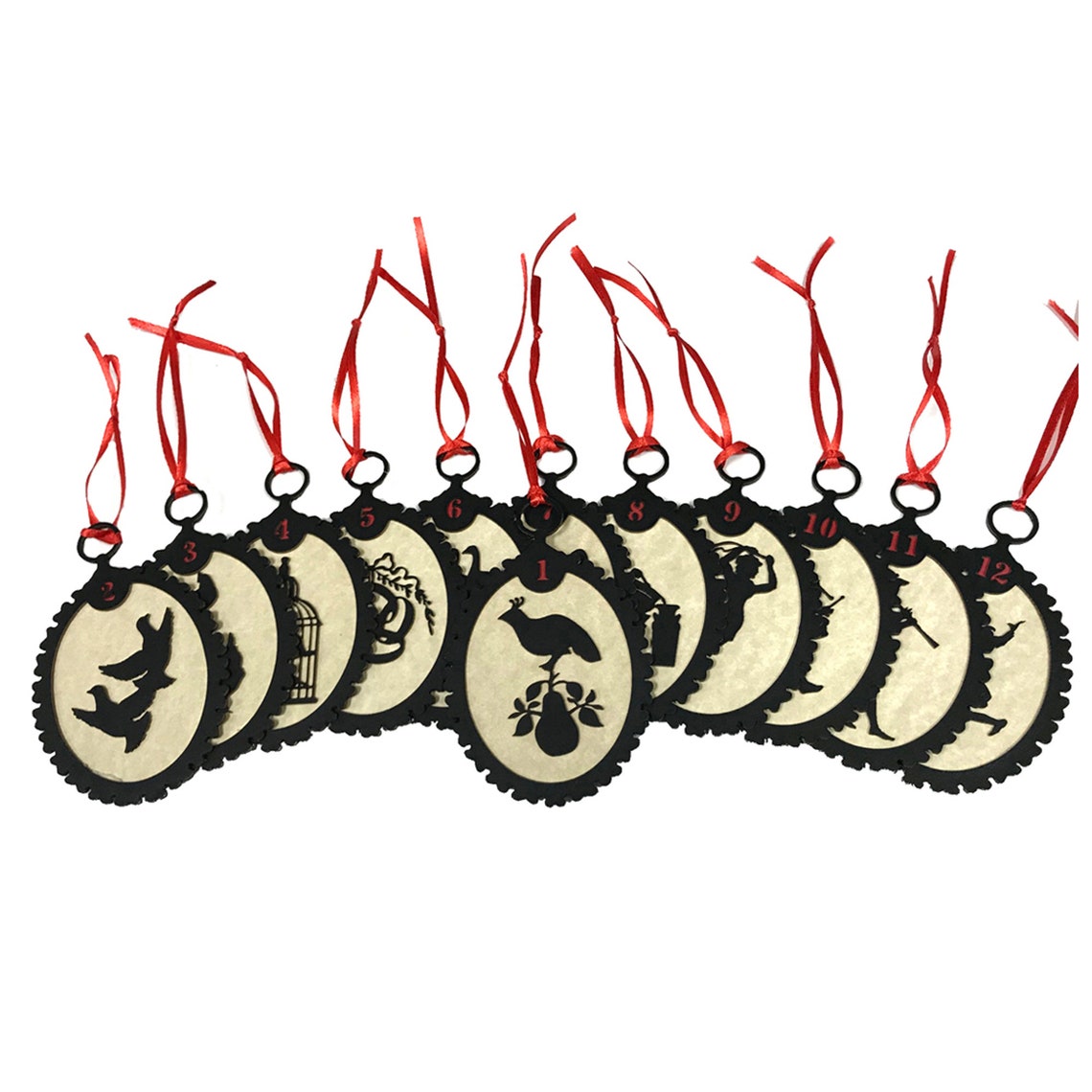 12 Days of Christmas Silhouette Ornaments With Antiqued Paper - Etsy