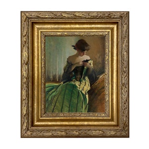 Portrait of Woman in Black and Green Dress Oil Painting Print on Canvas ...