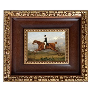 Gentleman on a Galloping Chestnut Horse Framed Oil Painting Print on Canvas, English Country Decor, Equestrian Wall Art, Gallery Wall Art