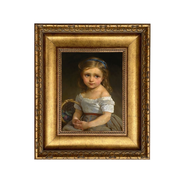 Little Girl with Basket of Plums Oil Painting Print on Canvas, Antique Style, Portrait, French, Gallery Wall, Wall Art, Decor