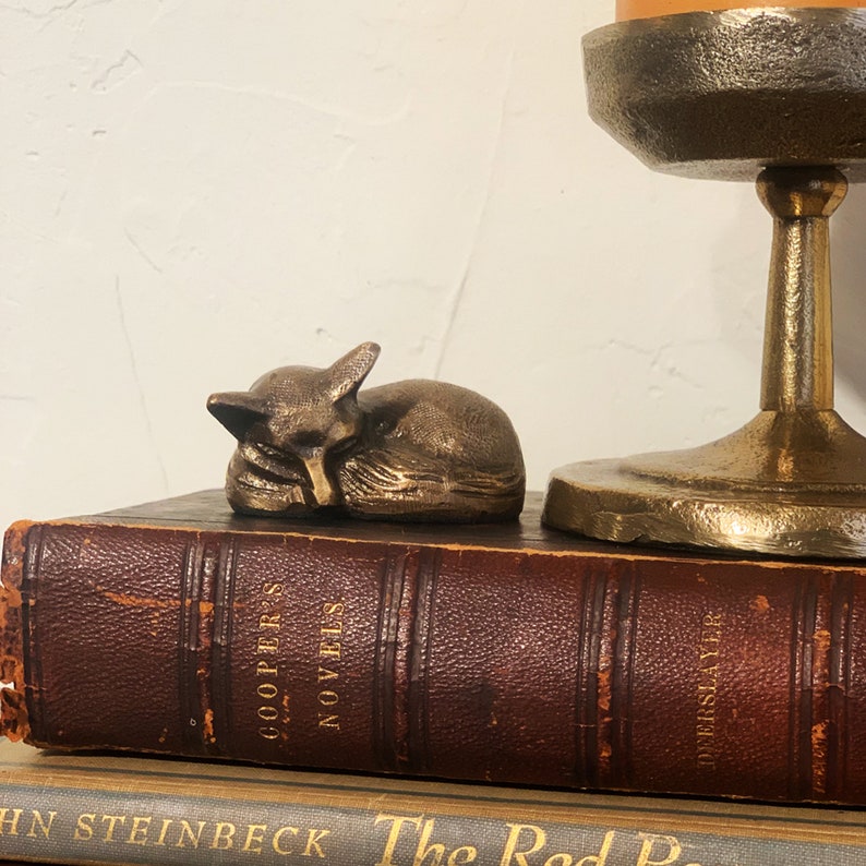 2-1/2 Antiqued Brass Sleeping Fox Paper Weight, Fox Gift, Fox Lover, 21st Anniversary Gift, Tabletop, Decor image 1