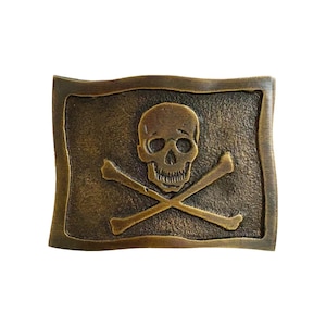 3&quot; Skull and Crossbones Belt Buckle, Antiqued Brass, Pirate Belt Buckle, Pirate Cosplay, Pirate Costume Accessories