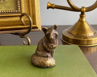 2-1/2" Antiqued Brass Fox Sitting Paperweight Tabletop Lodge Cabin Decor