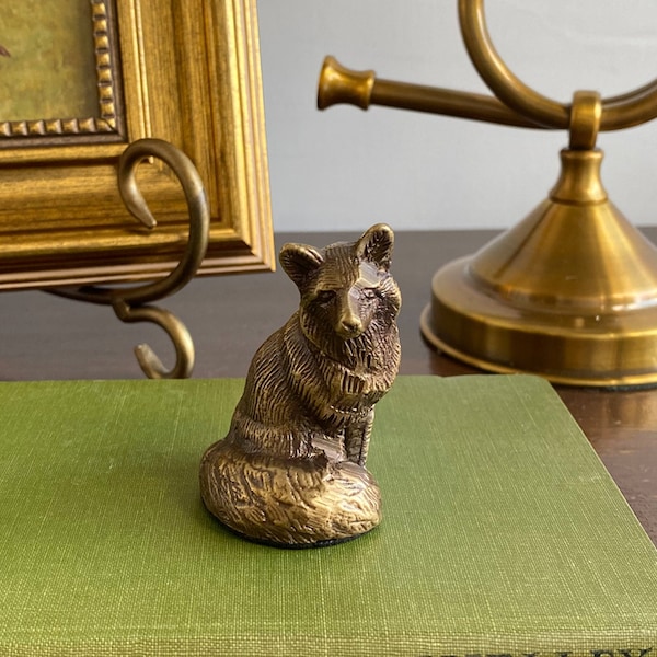 2-1/2" Antiqued Brass Fox Sitting Paperweight Tabletop Lodge Cabin Decor