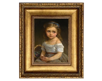 Kunstdruck auf Leinwand, Kleines Mädchen mit Pflaumen, Französisches Vintage Portrait