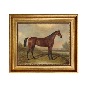 Hunter In a Landscape After William Barraud Framed Oil Painting Print on Canvas, Equestrian, Horse, Wall Art, Decor 8" x 10"