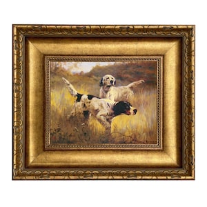 English Setters Framed Oil Painting Print on Canvas, Framed Dog Art, Hunting Dog Print, Framed Art Print, Sporting Art