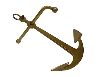 9" Antiqued Brass Anchor Tabletop Ornament, Nautical Decor, Coastal Tabletop