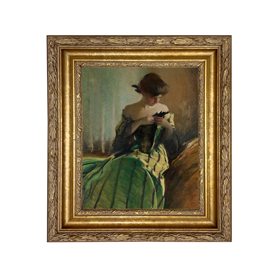 Portrait of Woman in Black and Green Dress Framed Canvas Print, Vintage ...