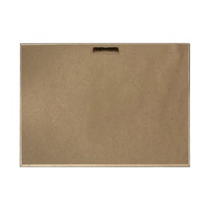 May include: The back of a brown framed picture with a metal hanging hook.