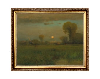George Inness 'Harvest Moon' Framed Canvas Print, Vintage Landscape Art