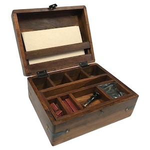 Colonial Distressed, Teak/Mango Wood Traveling Writing Chest with Accessories