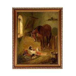 Framed Horse and Dog Canvas Print: Farmhouse Wall Art