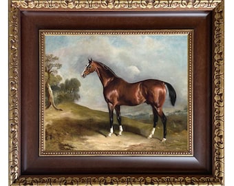 Stampa su tela incorniciata vintage di un cavallo, "Sultan", arte equestre da parete, stampa di un cavallo da corsa