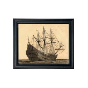 1542 Genoese Carrack Sailing Ship Engraving, Framed Print Behind Glass, Antique Reproduction, Vintage Ship Print, European Maritime Art