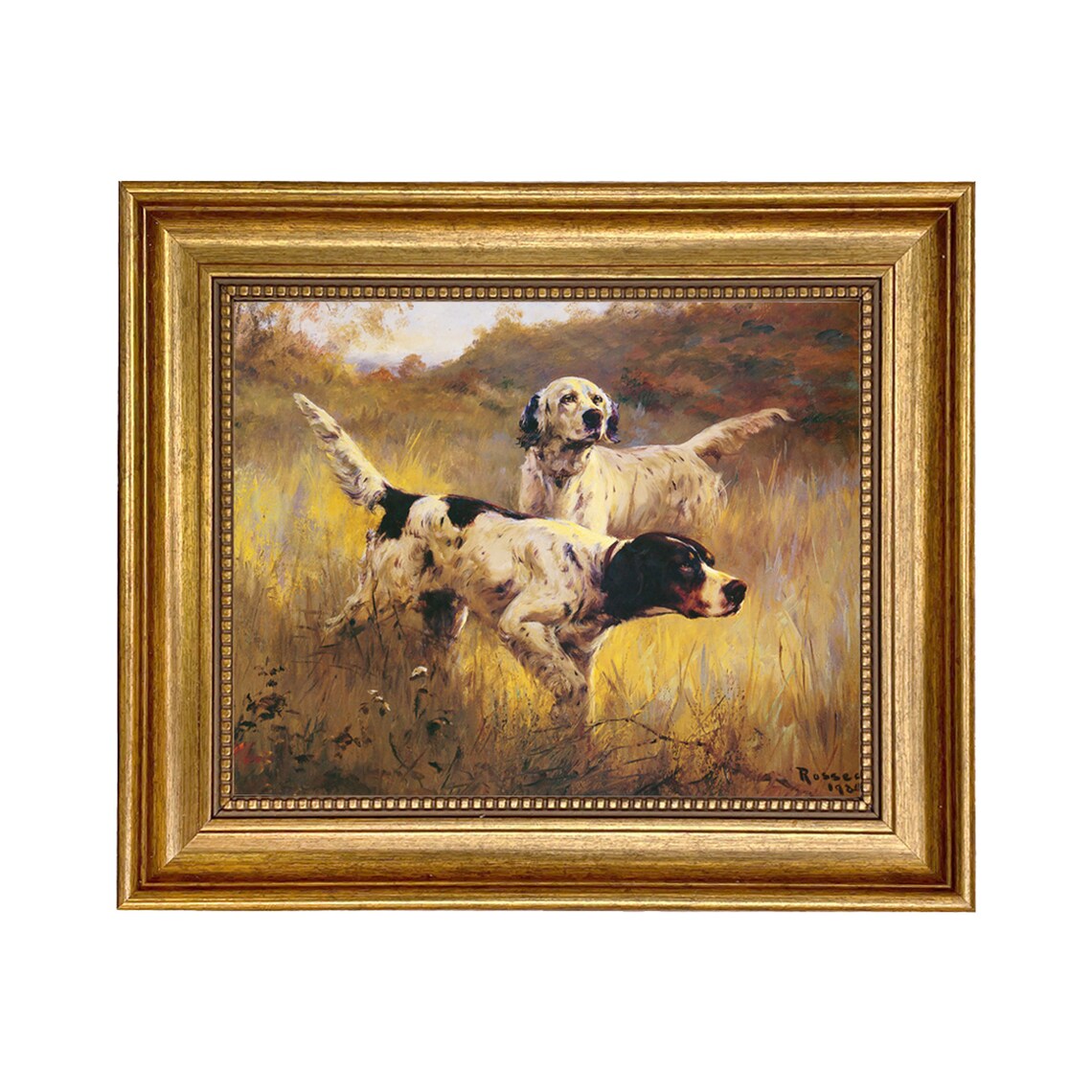 English Setters Oil Painting Print on Canvas in Antiqued Gold - Etsy