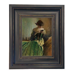 Portrait of Woman in Black and Green Dress Framed Canvas Print, Vintage ...