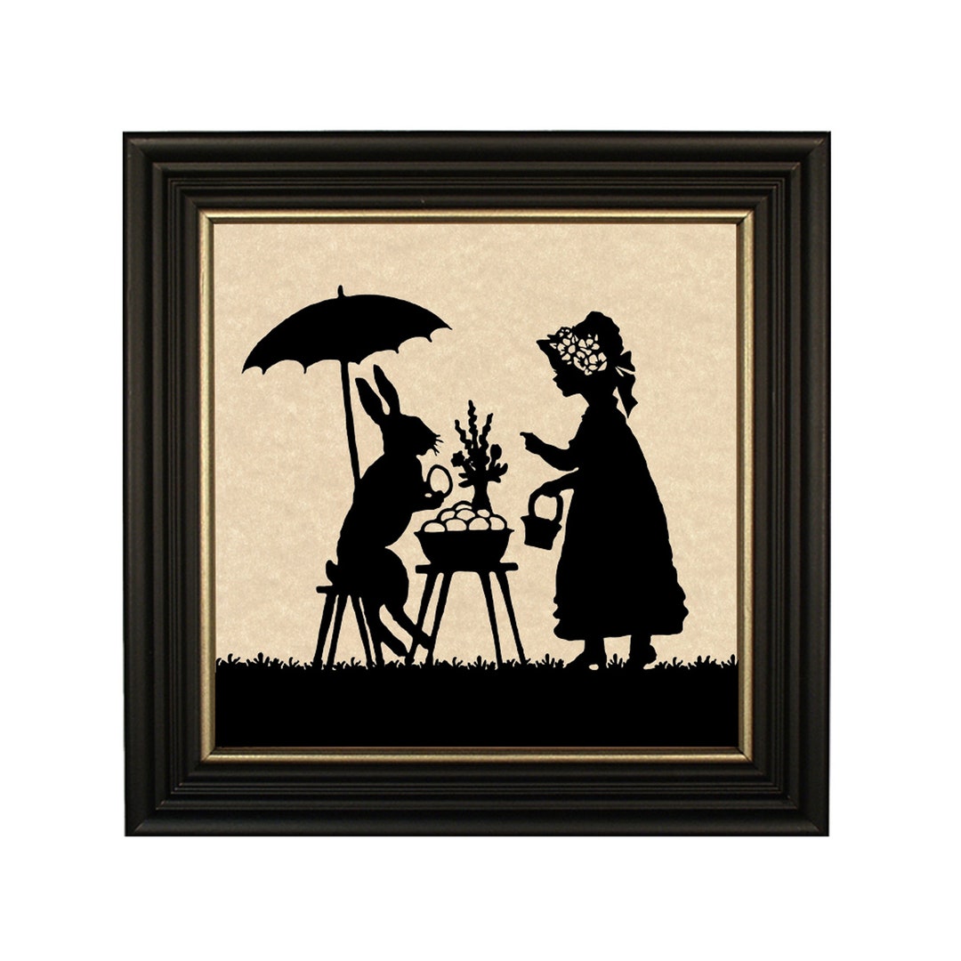 Easter Bunny and Little Girl Framed Paper Cut Silhouette, Easter Decor ...