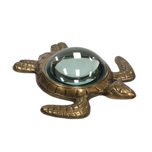 Antiqued Brass Sea Turtle Magnifier Paper Weight with Glass Lens, Antique Vintage Reproduction, Turtle Gift, Nautical Decor, Tabletop Decor