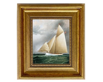 Framed Racing Sloop Canvas Print, Nautical Wall Art, Vintage Sailboat Print