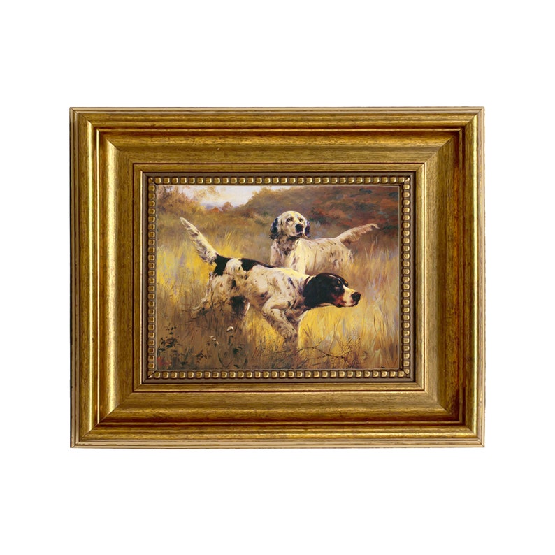 English Setters Oil Painting Print on Canvas in Antiqued Gold - Etsy