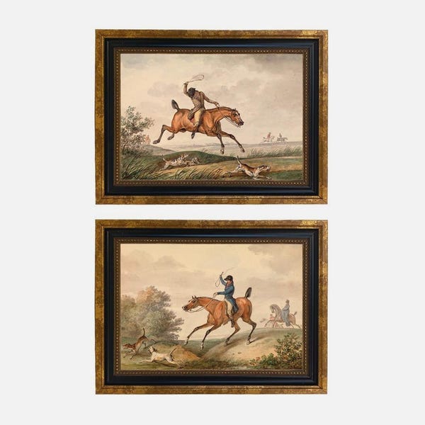 Equestrian Fox Hunt Framed Prints, English Country Decor, Set of 2