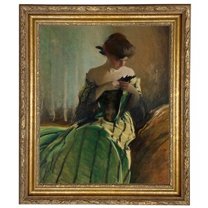 Portrait of Woman in Black and Green Dress Oil Painting Print on Canvas ...