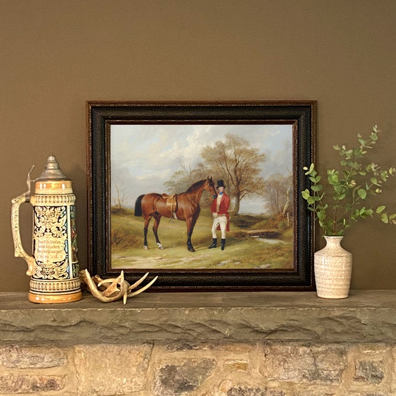 馬の油彩画 金色フレーム付き