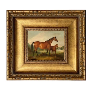 Horse and Foal Framed Canvas Print, Vintage Equestrian Art