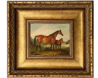 Horse and Foal Framed Canvas Print, Vintage Equestrian Art