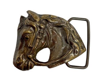 Hebilla de cinturón de latón con cabeza de caballo de estilo vintage: Ropa de rodeo occidental