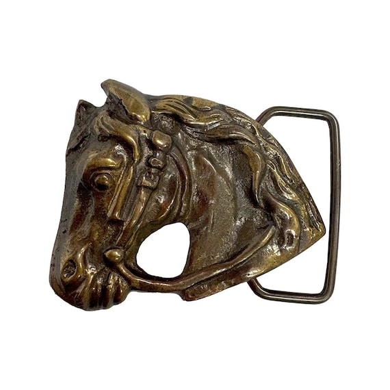 Vintage Style Brass Horse Head Belt Buckle: Western Rodeo  display picture 1